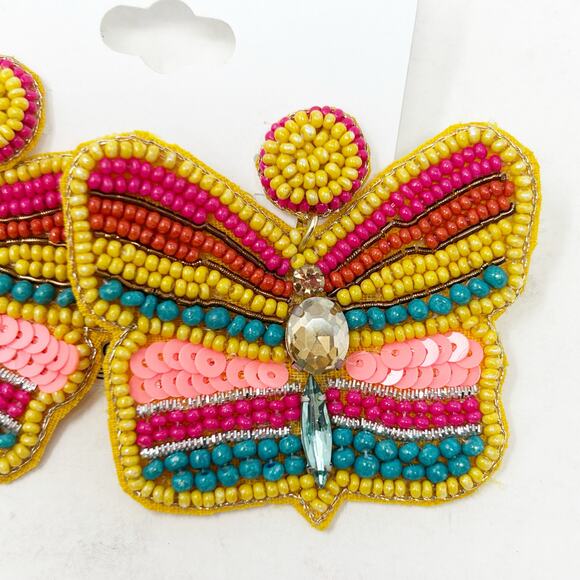 NWT Natasha Boho Hippie Sequin Rhinestone Beaded Butterfly Dangle Earrings - Picture 4 of 5